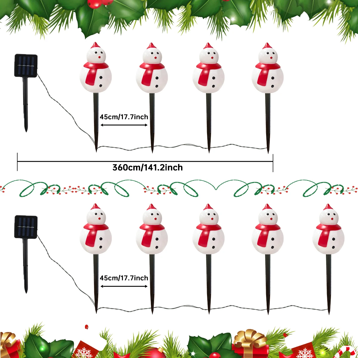 4/5Pcs/Pack Christmas Snowman Hat Solar Powered Pathway Lights Outdoor Waterproof Landscape Lamp For Home Garden Xmas Decoration