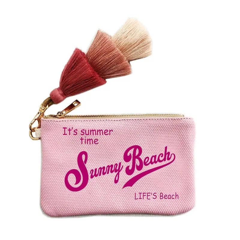 Monedero de letras personalizable para mujer, bolso de mano de lona de algodón con diseño de borla, personalidad de ocio, regalos de oficina, Cartera de playa, bolso de iphone