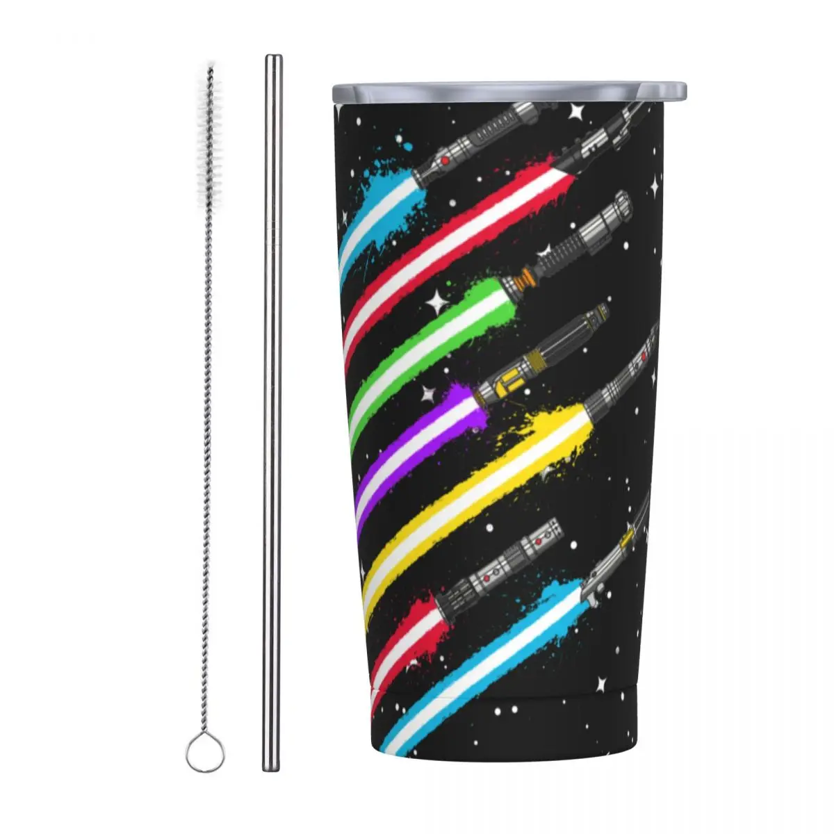 Galaxy Space Film Lightsabers Tumbler With Straw Stainless Steel Tumblers Mug Double Wall Vacuum Insulated for Cold and Hot 20oz