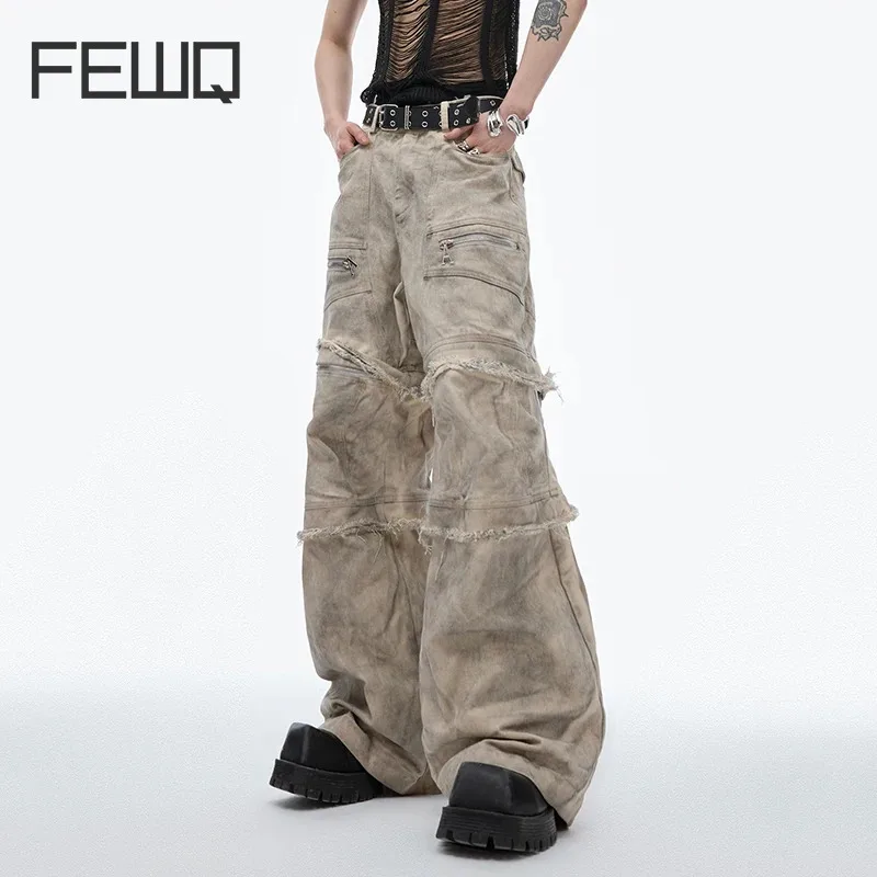 IEFB Men's Wear High Street Denim Pants Dirty Dyeing Damaging Ragged Edge Personality Detachable Fashion Tide 2024 Summer 24Y152