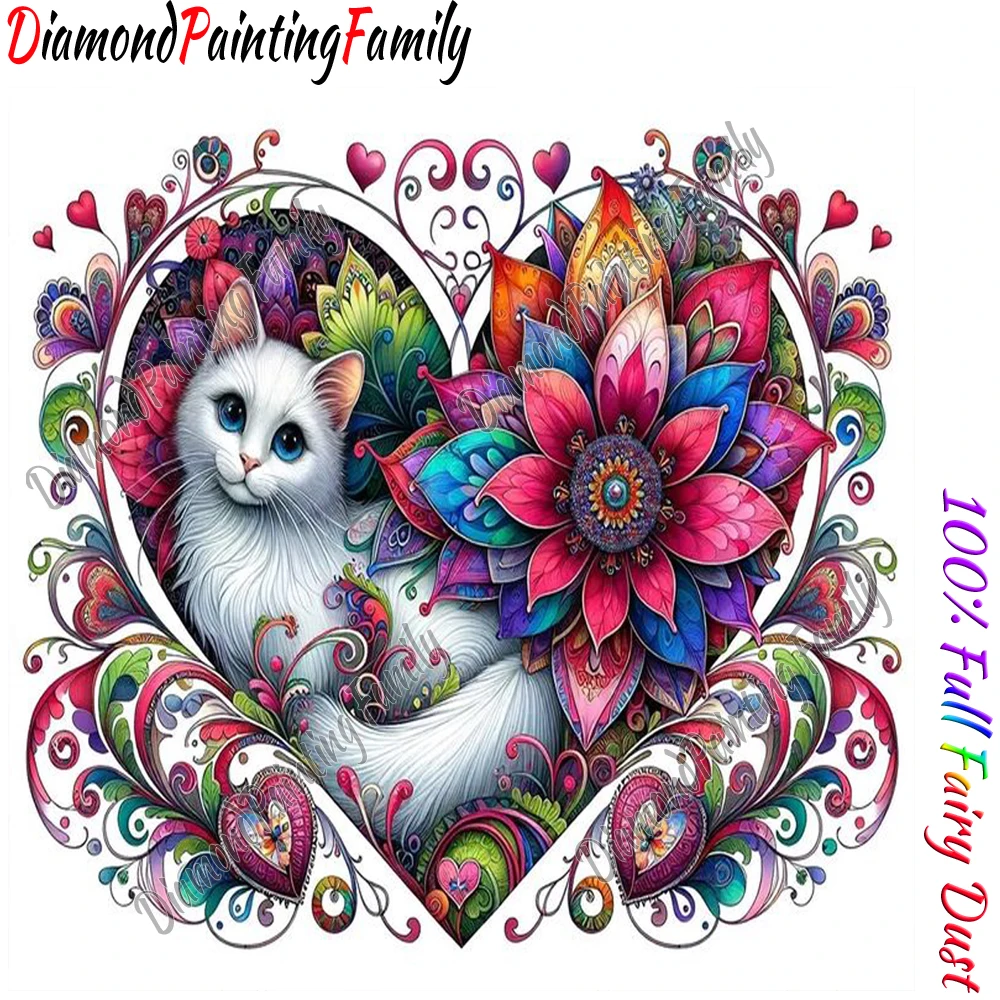 Diamond Painting Family Full Fairy Dust Diamond Art Cute Heart Cats Crystal Resin Mosaic Painting Kit AB Drill Cross Stitch Set view 4