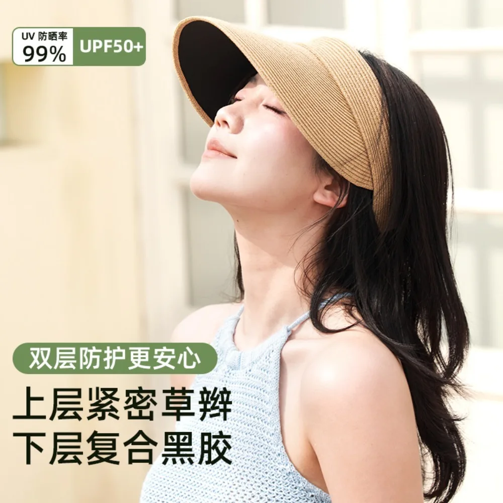 Prodotto esplosivo per specchi incrociati estivi 2025! Un cappello a cilindro con protezione solare in gomma nera a doppio strato indispensabile per i viaggi in vacanza