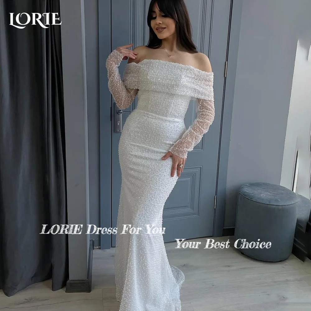 

LORIE Vintage Shiny Wedding Dress Mermiad Off Shoulder Train Shiny Long Sleeve Bridal Gown Princess Shiny Bride Gown Customized