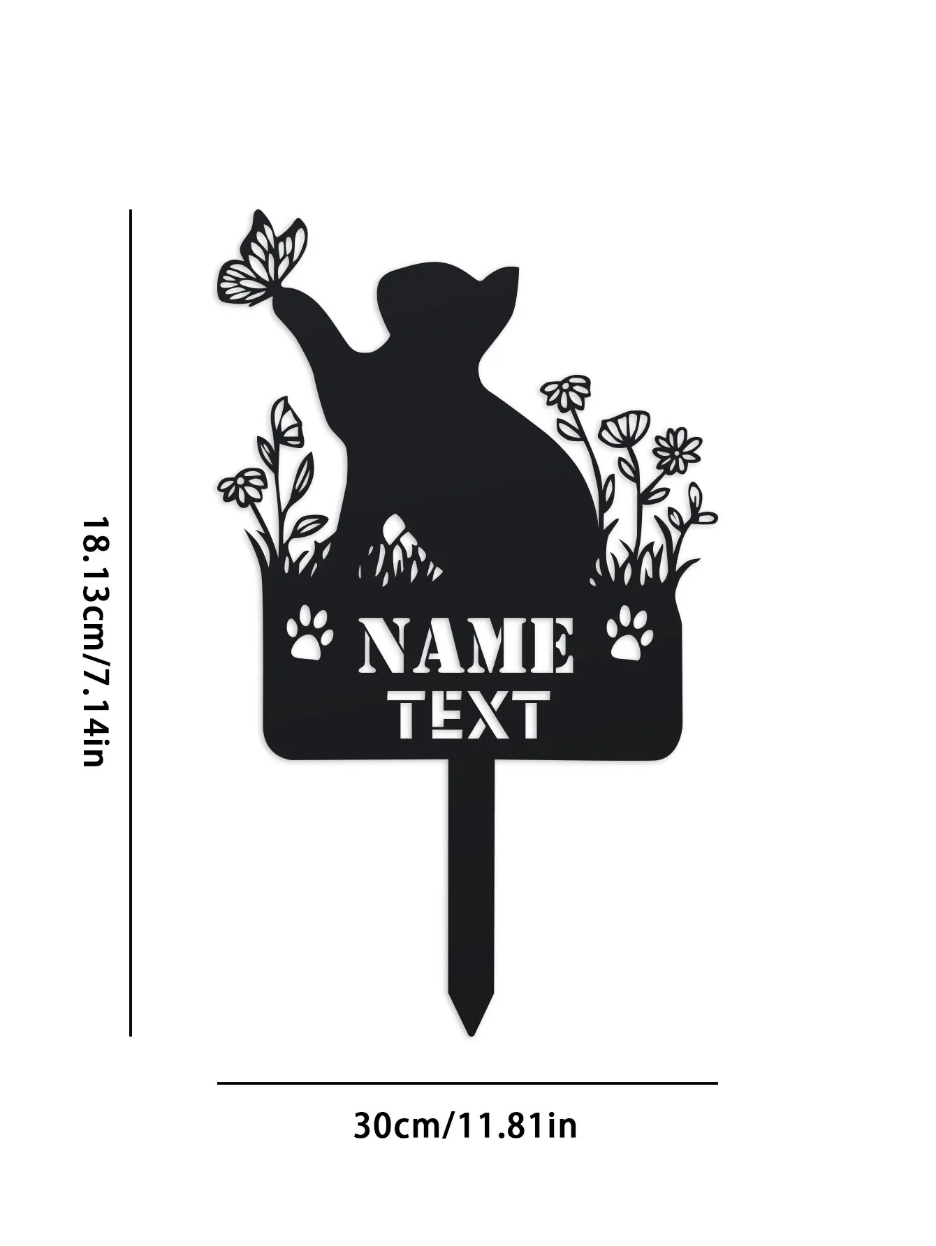 Custom Cat Memorial Stake, Personalized Cat Name Stake, Metal Spring Cat with Butterfly & Flowers Grave Marker, Cat Loss Gift, C