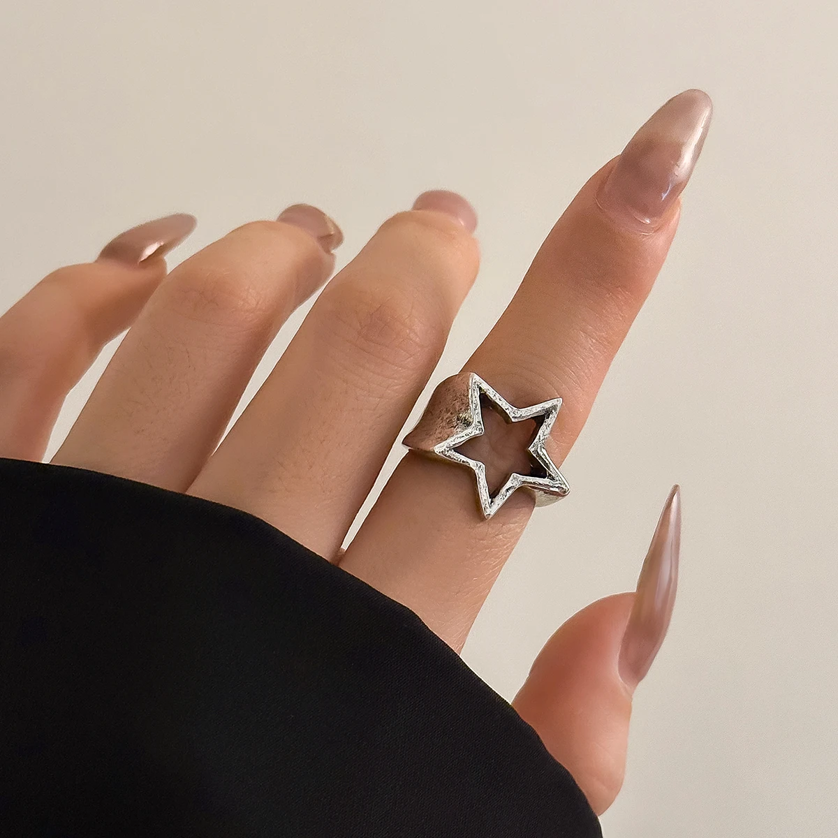 New Punk Hollow Out Thick Geometric Star Open Ring for Women Men Minimalist Silver Color Ring Party Hip Hop Jewelry