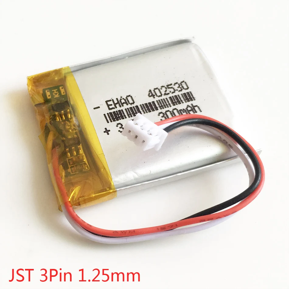 10 PCS 3.7V 300mAh LiPo Rechargeable Battery + JST 3pin 1.25mm Connector For Handheld GPS Mp3 GPS Bluetooth Recorder 402530