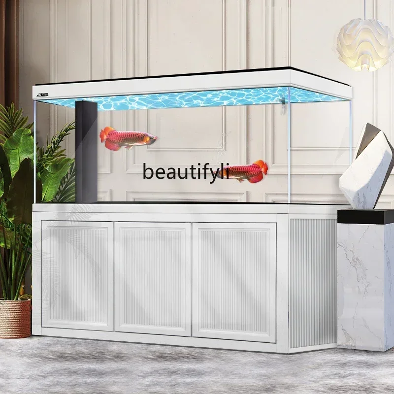 

cqyArowana tank living room large floor aquarium partition bottom filter new light luxury fish tank