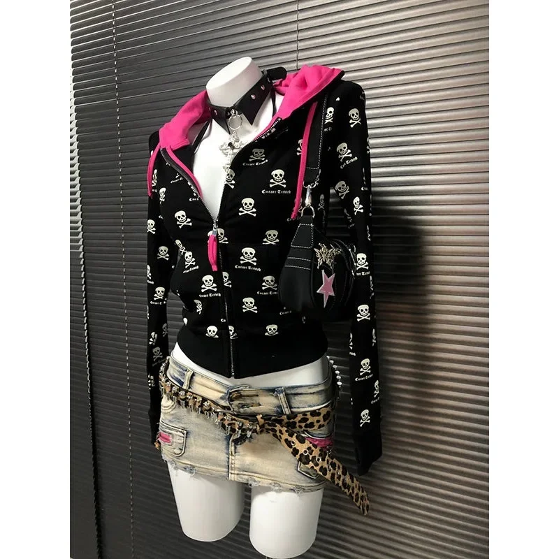 

Slim Fit American Hot Girl Color Block Hoodie Thin Outerwear Women's Autumn Winter Spring New Style Zipper Top Polyester Fabric