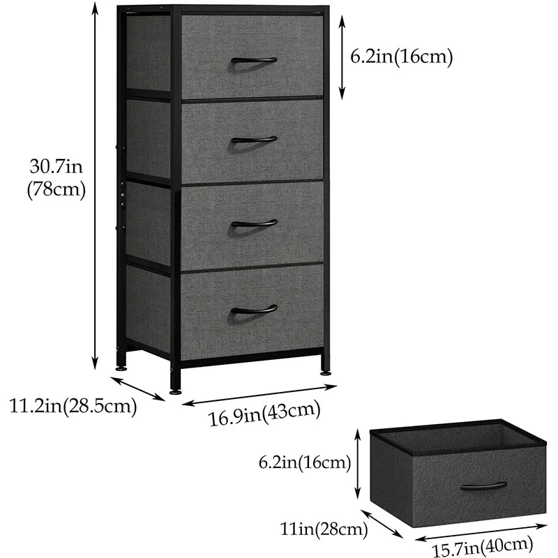 Chests of Drawers Dresser with 4 Drawers, Dresser Chest of Drawers with Wood Top and Steel Frame, Storage Drawers for Bedroom