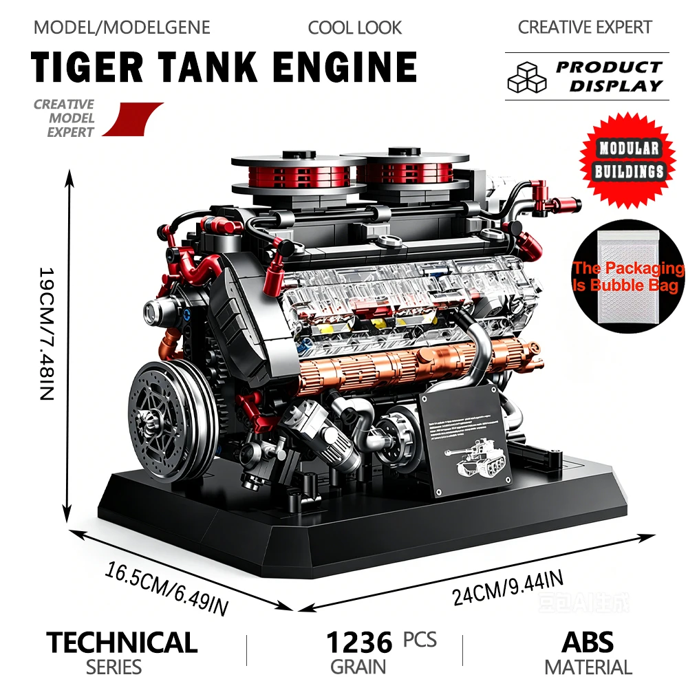 

Tiger Tank Engine Model Building Blocks Bricks High Precision Mechanical Model Toy Gift for Collection Display Scene Exhibition