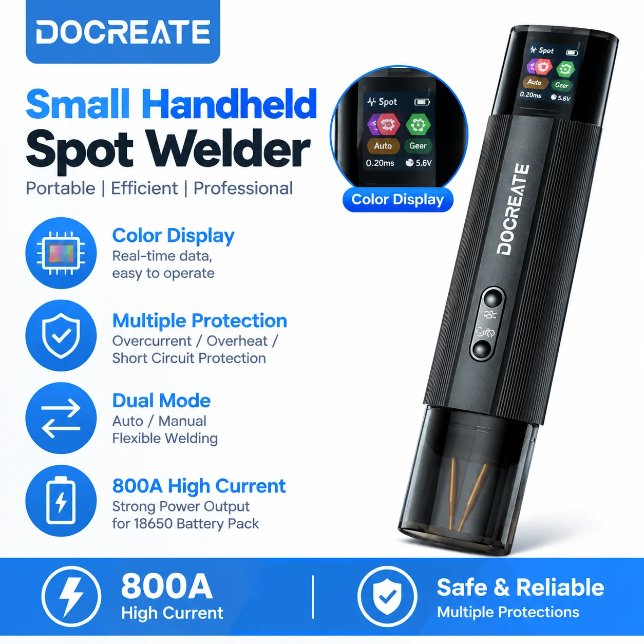 DOCREATE 797 Mini Spot Welder 800A Dual Pulse Battery Welding Machine with LCD Display for 18650 21700 Nickel Strip DIY