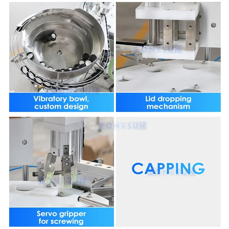 ZONESUN ZS-AFC19 Automatische Füll- und Verschließmaschine für dicke Flüssigkeiten, kosmetische Creme, Lotion, Flasche, Rotorpumpe, vibrierender Futterspender