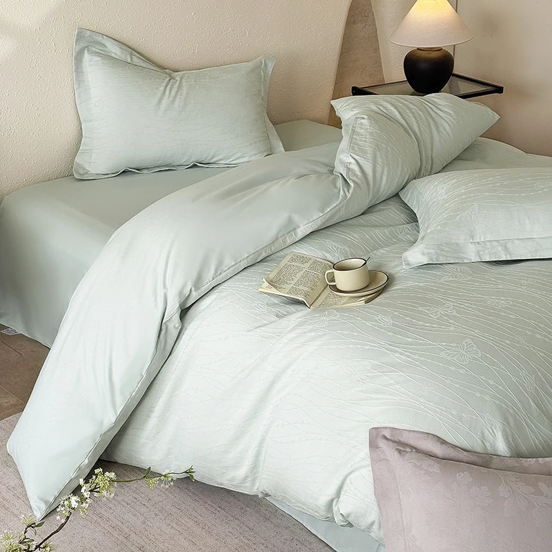 

100%Cotton Jacquard Duvet Cover Set Queen/King Size Thick Weave Quilt Cover housse de couette 220x240 Solid Color Soft 이불커버