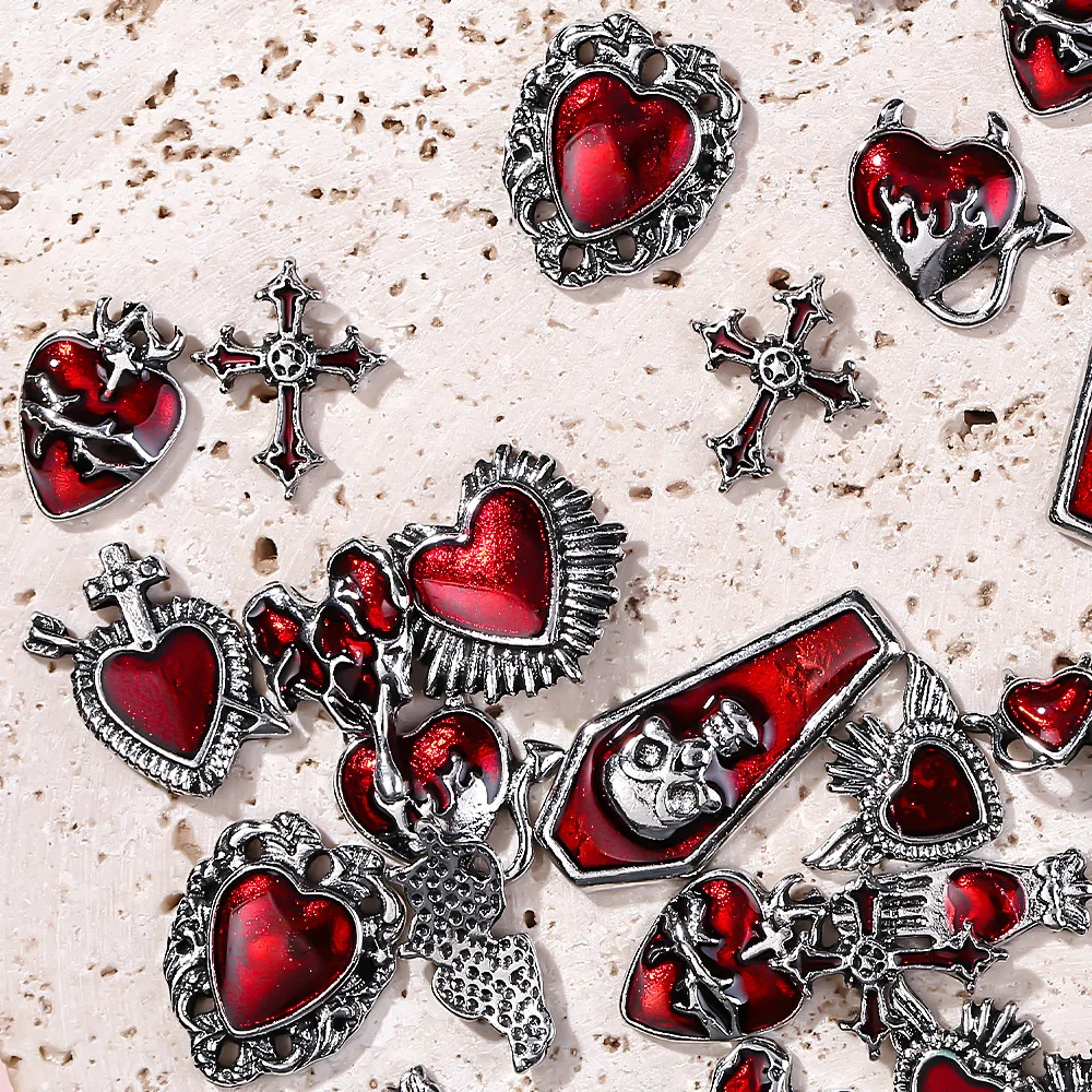 ใหม่อิน้ํามันหยดเล็บอุปกรณ์เสริมRetroฮาโลวีนSeries Skull CROSS Heart DIYอุปกรณ์เสริมและอุปกรณ์เสริม