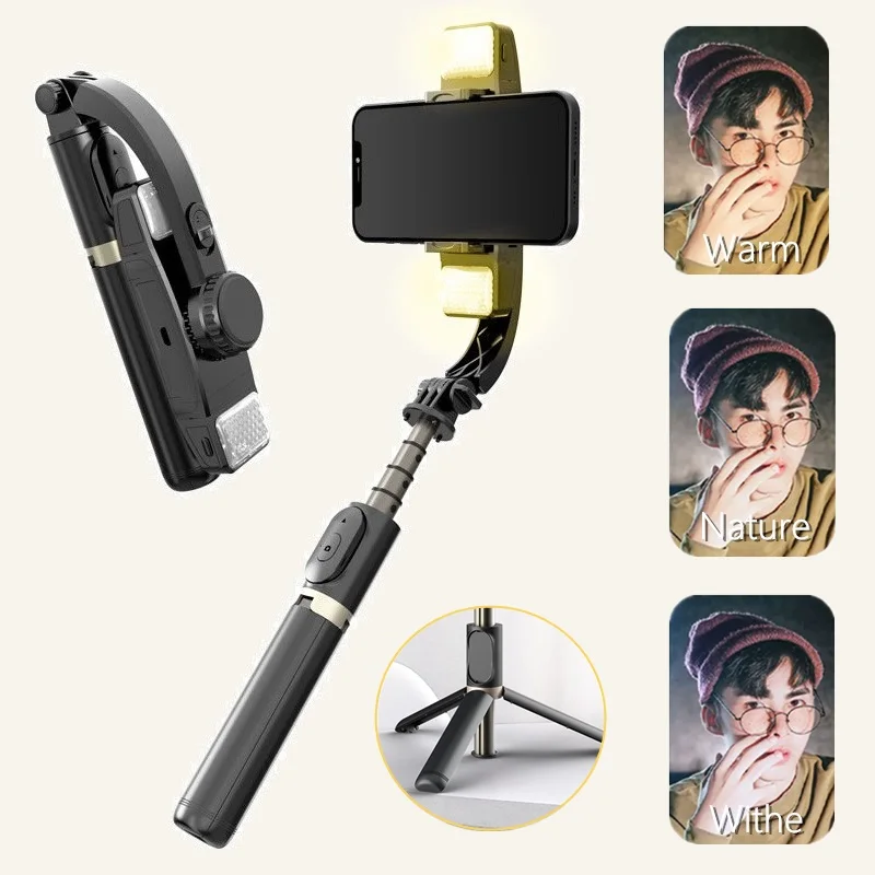 1-Axis Anti Shake Gimbal Stabilizer Selfie Stick Tripod with Remote Control Fill Light for Smartphone Mobile iPhone Samsuny