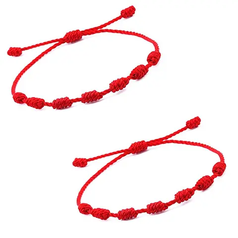 2 Pieces Red String Handmade Bracelets Black Cord Bracelet Adjustable Kabbalah Red Knot String Bracelet Amulet for Protection