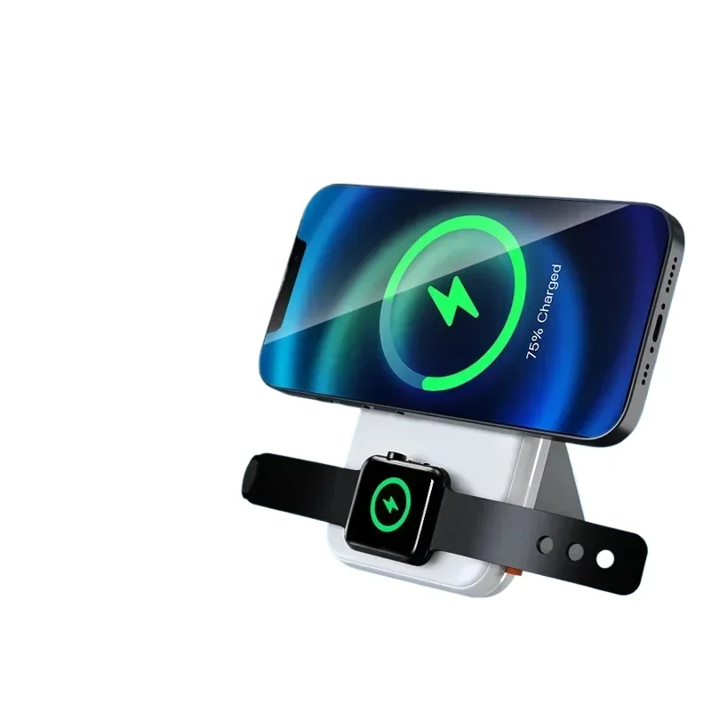For Apple Watch IPhone Portable Power Bank Wireless Magnetic Fast Charger With Foldable Stand External Spare Battery 10000mAh