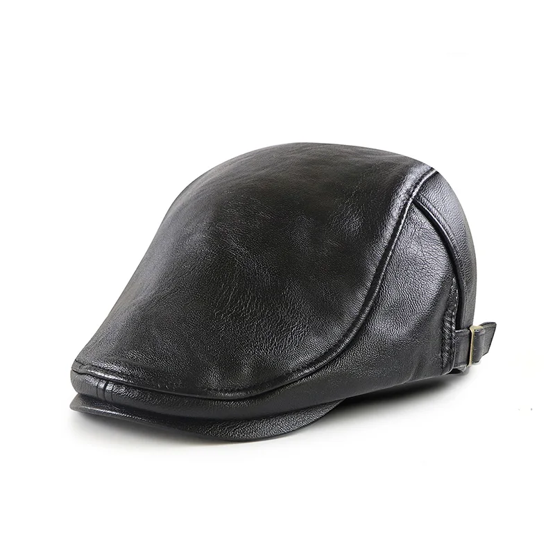 

Hats Men Women Street Bonnet Genuine Leather Beret Male Thin Hats 55-61 cm Adjustable Forward Cap Leisure Duckbill Casquette