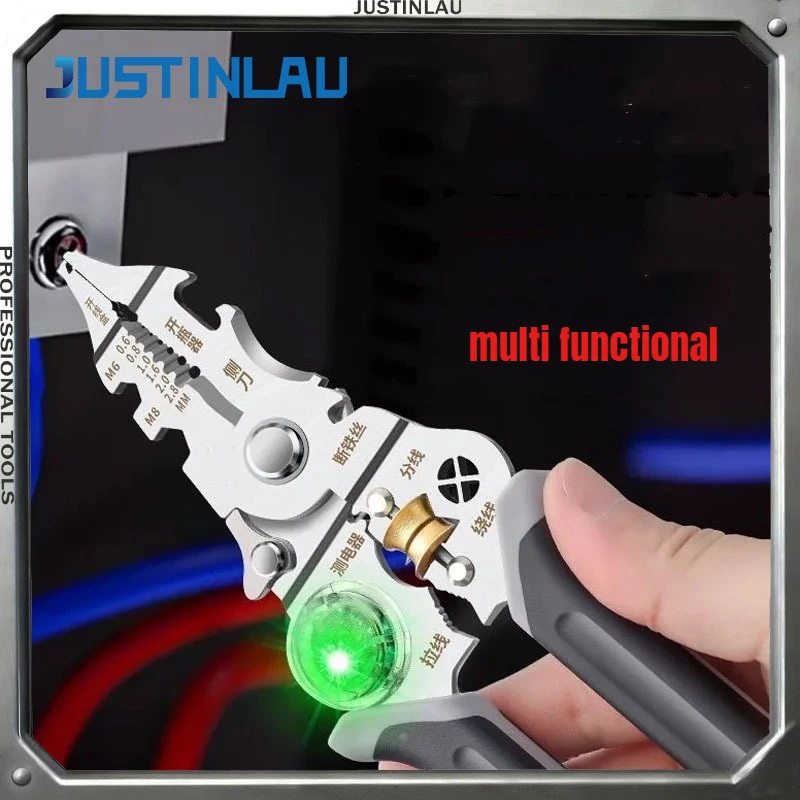 JUSTINLAU 1PC Multifunctional 10 in 1 Wire Stripping Pliers  Live Measuring Pliers  Used for Cutting Household Wires and Cables