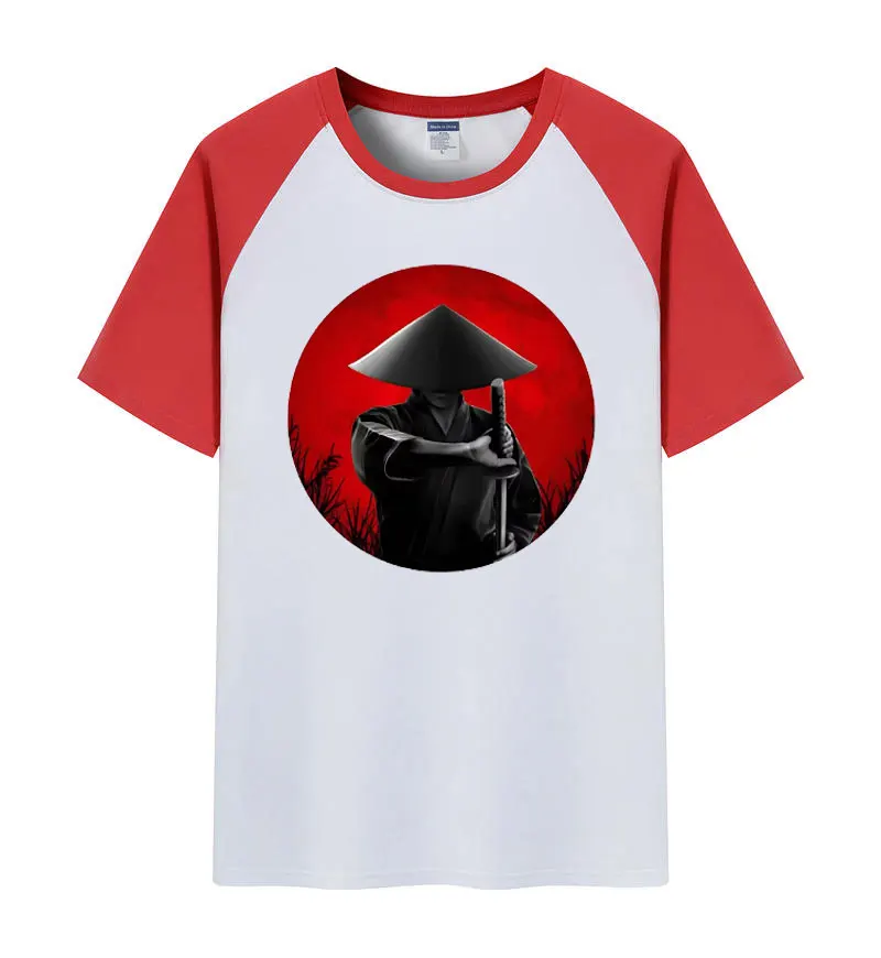 Ronin Samurai Red Sun Background Print Men's T-shirts Pure Cotton Shoulder-Plugged Short-Sleeved Men T Shirt Color Man Tee Shirt
