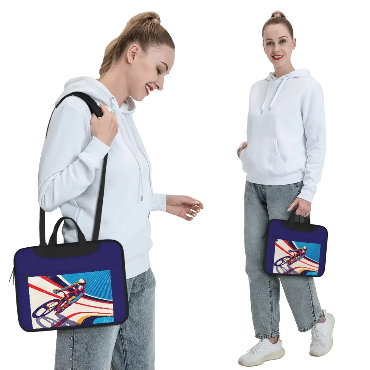 Retro Track Cycling Print Poster Crossbody Laptop Bag Case Computer Bag Resistant Protective Notebook Pouch for Macbook Pro
