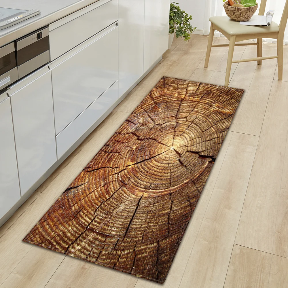 Wood Grain Kitchen Floor Mats Home Living Room Bedroom Hallway Balcony Decor Carpets House Entrance Door Bath Non-Slip Foot Rugs