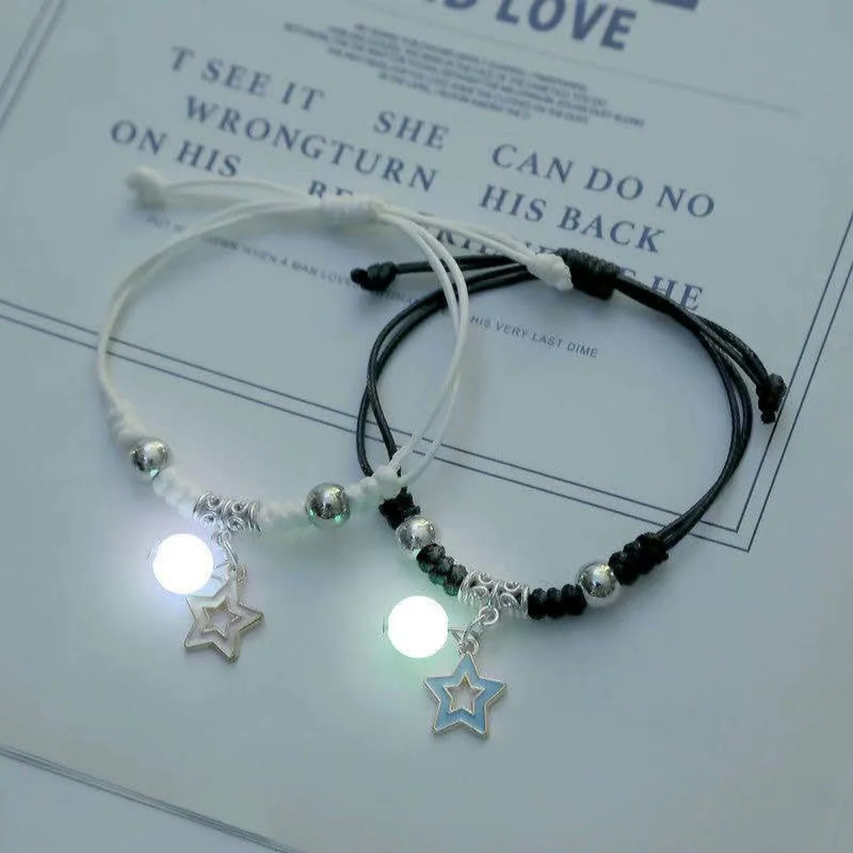2 Teile/satz Romantische Leuchtende Perlen Hohl Stern Paar Armbänder Für Frauen Männer Mode Stern Handgemachte Webart Armreif Passenden Schmuck