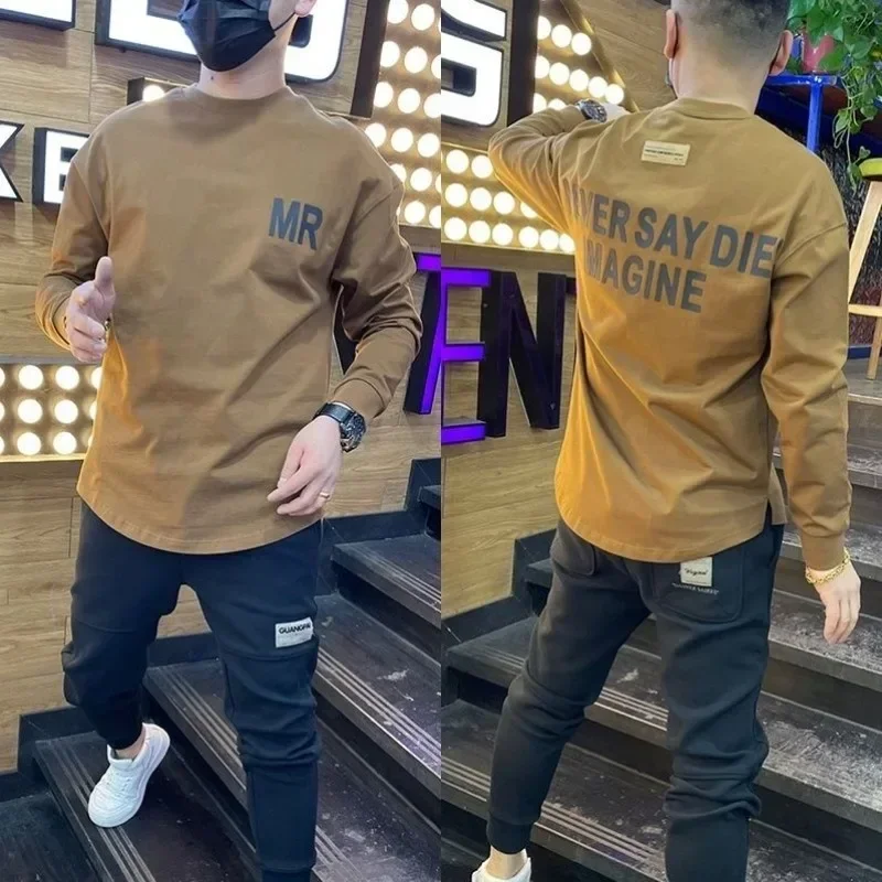 Male Pullover Base Layer Long Sleeve Printed Men's T-shirts Full Sale Luxury Emo Korean Luxury Xl Designer Funny New Sweatshirt