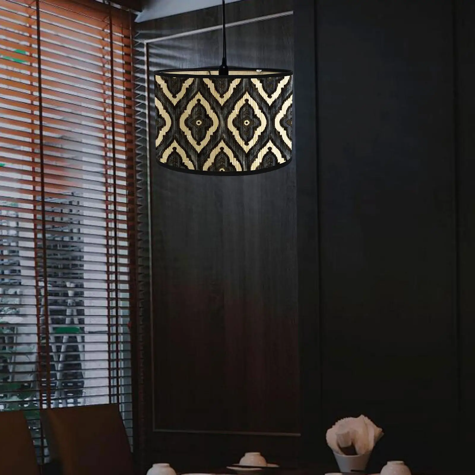 Drum Lampshade Printed Bamboo Lampshade E27 Drum Lampshade European Style