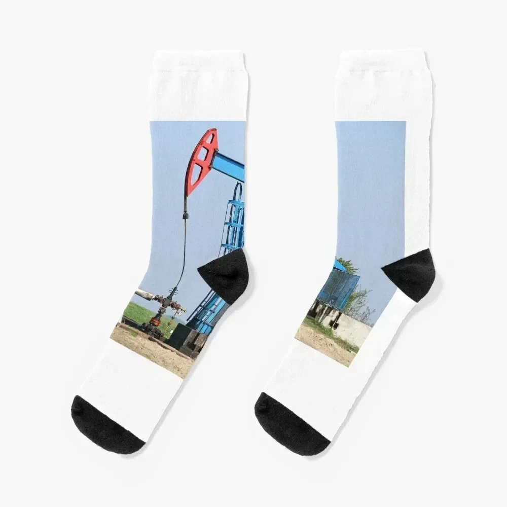 Pump jack on field oil industry Socks new in's winter thermal Toe sports anime Women's Socks Men's