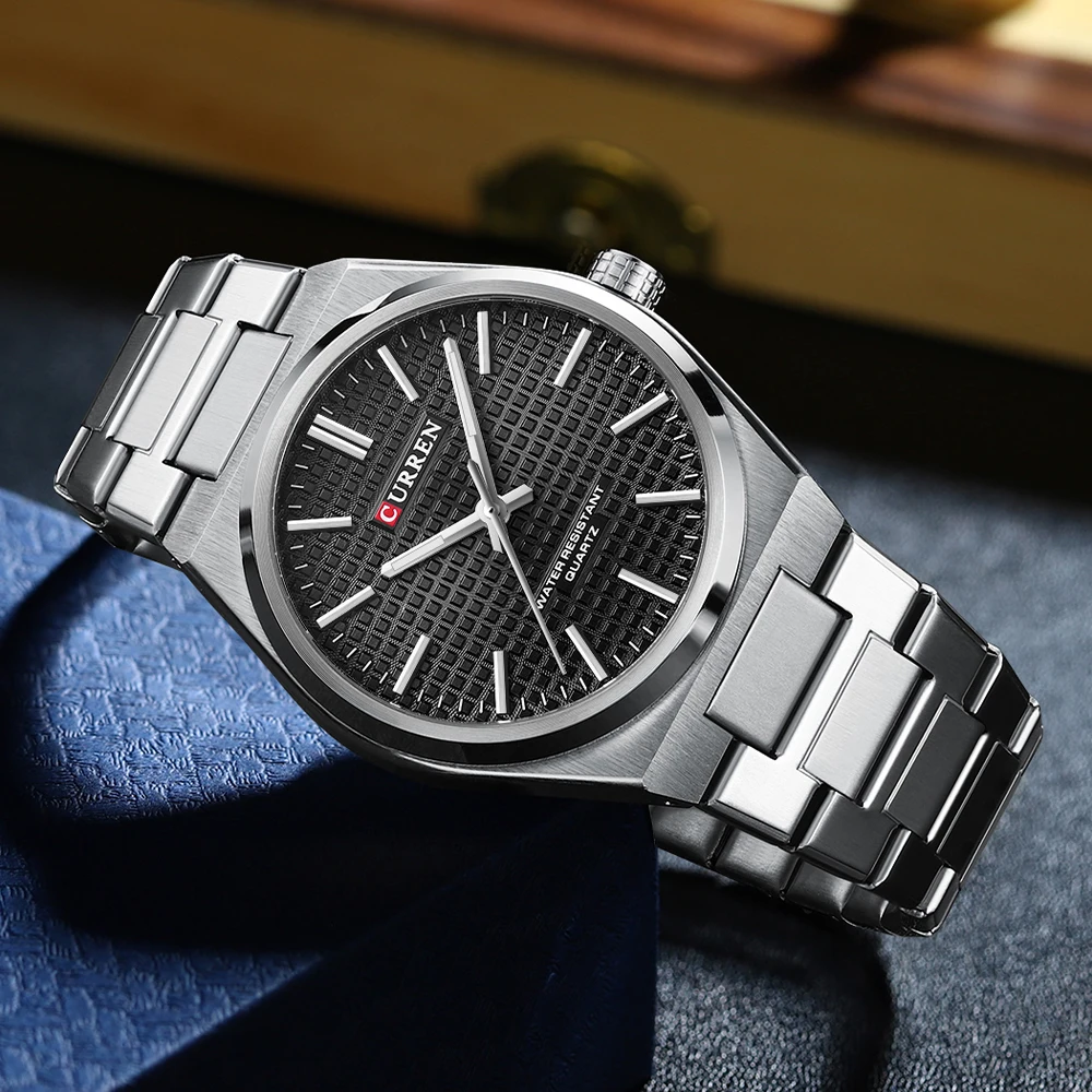 CURREN 8439 Men's minimalist business watch; Couple's round steel band wristwatch image 6