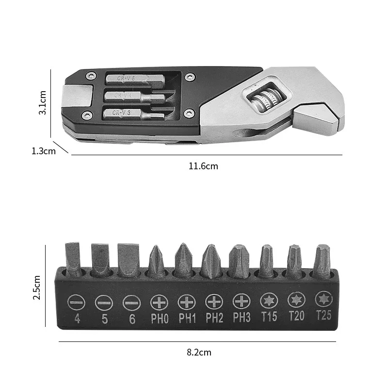 BIESUO Multifunktions-verstellbarer Schraubenschlüssel, tragbarer Schraubendreher, 13-Bit-Messer, Edelstahl, für den Außenbereich, Zuhause, DIY, Handwerkzeuge, Schraubenschlüssel