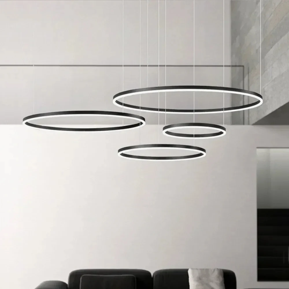 Modern LED Circular shape Pendant Lamp For Living Room Bedroom Dining Room Balck Rond Ring Design Ceiling Chandelier Light