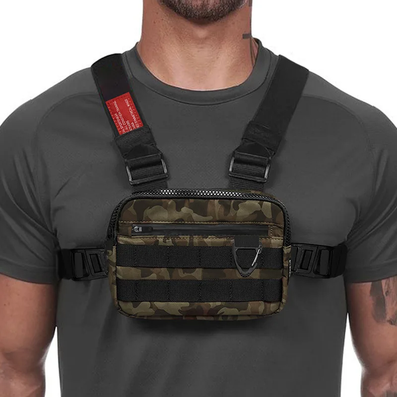 Tactical Reflective Chest Bag for Running and Shopping Waterproof Oxford Cloth Sports Mobile Phone Bag for Men