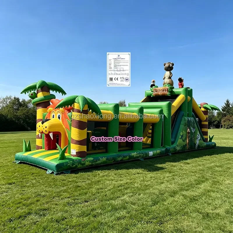 Commercial Inflatable Carnival Adventure Course Playground Slides Combo Inflatable Animal Challenge Obstacle Course Theme