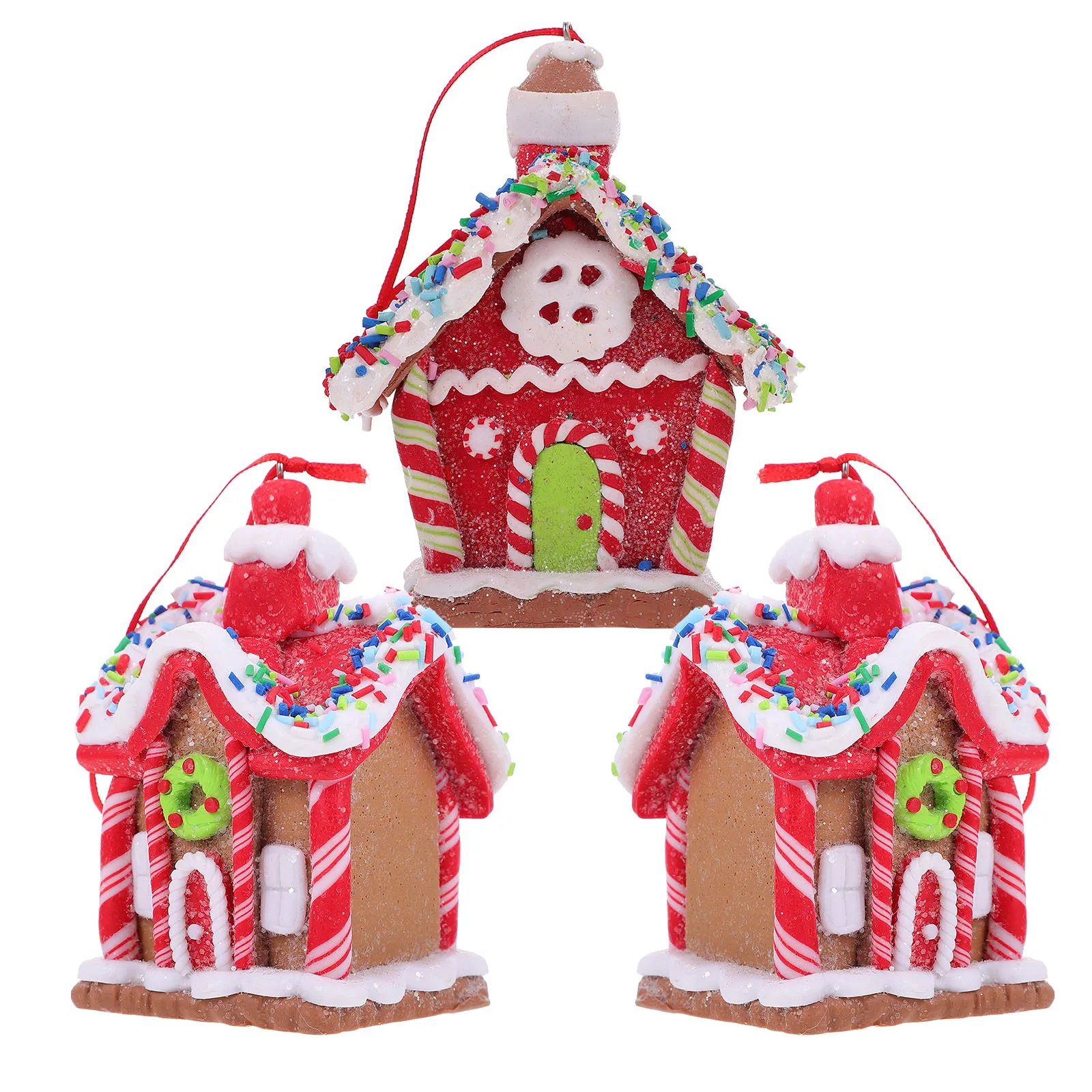 

3Pcs Christmas Tree Hanging Gingerbread Decorations Polymer Clay Candy Style Holiday Party New Year Decor