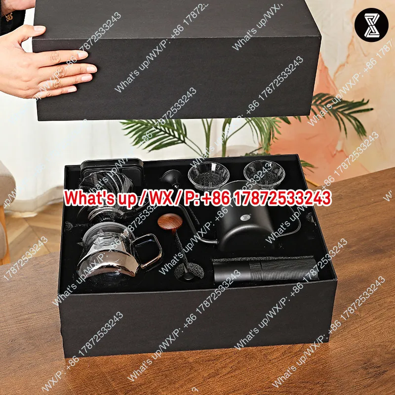 Hand made coffee pot set, home drip coffee hand made coffee pot gift box, hand cranked bean grinder machine set