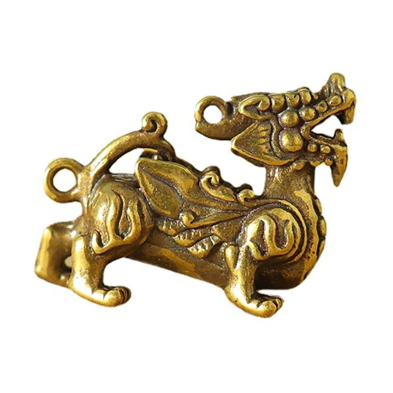 Estatua de dragón de Animal mítico chino, adornos antiguos en miniatura, adorno de dragón Feng Shui, regalos de decoración, latón puro, 1 pieza