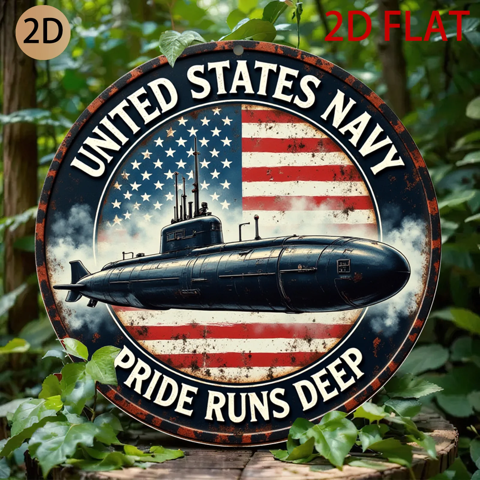 Vintage US Navy Submarine Metal Wall Art - Patriotic Americana Rustic Tin Sign with 