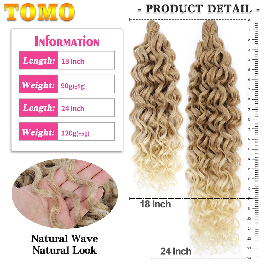 Tomo Pelo Sintético Rizado, Estilo Ola de Mar, Extensiones Trenzadas de Ganchillo, Extensiones para Mujer, 18 y 24 Pulgadas