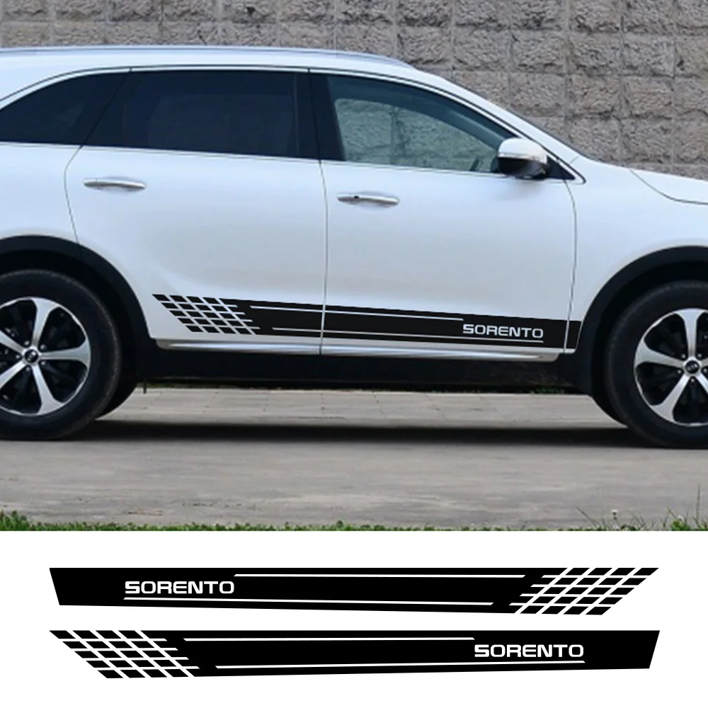 2 pezzi adesivi a strisce per gonna laterale auto per accessori KIA Sorento decorazioni sportive decalcomanie per pellicole in vinile per auto