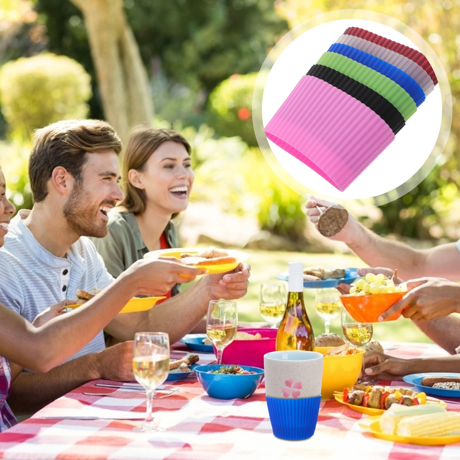 

6Pcs Silicone Cup Sleeves Heat Resistant Nonslip Insulated Mug Protector Glass Bottle Covers Reusable Travel Coffee Cup Shields