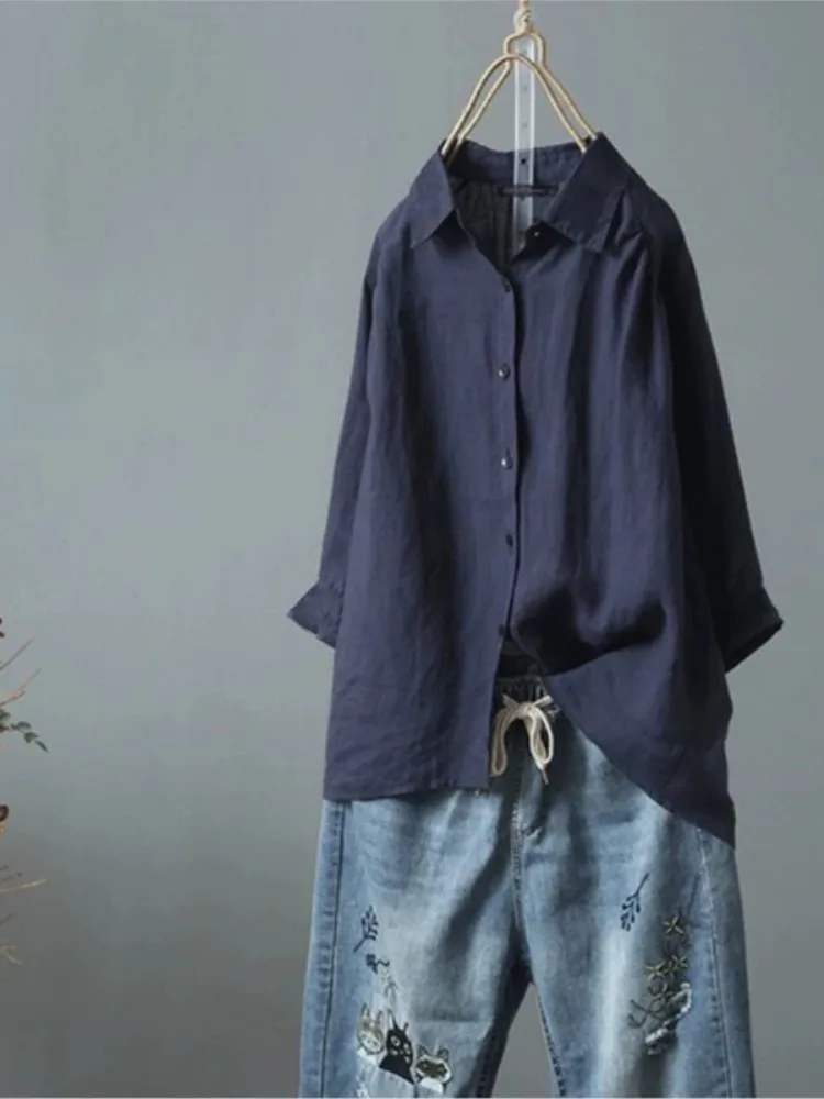 여성용 캐주얼 화이트 셔츠 탑, 패션 반팔 턴다운 칼라 버튼 셔츠 탑, 여성 여름 오피스룩 신상품