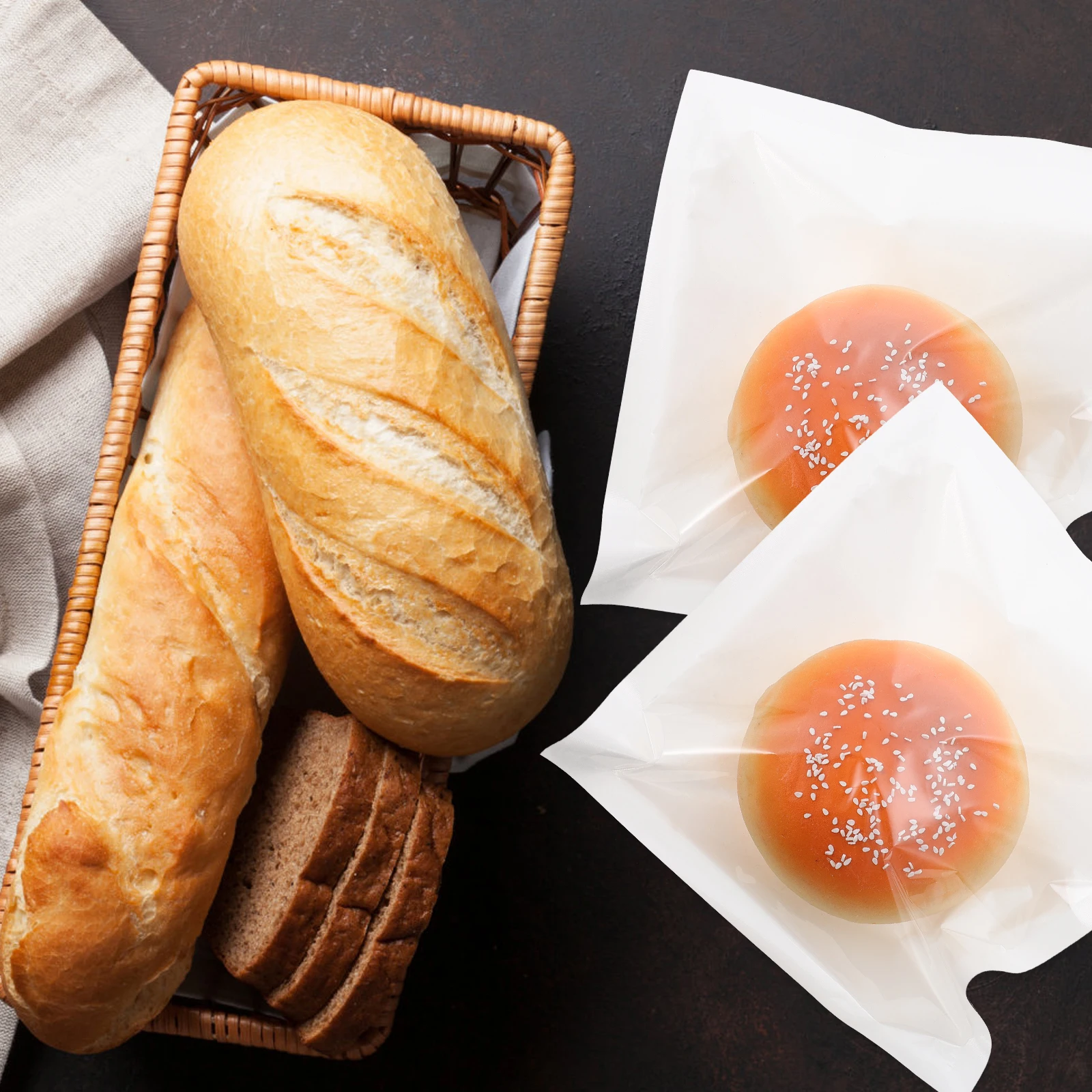 

50pcs Bread Bag Set Candy Bags Cookies Paper Heat Sealable Bakery Grocery Sandwich Bag Household Multi Function Safe Storage