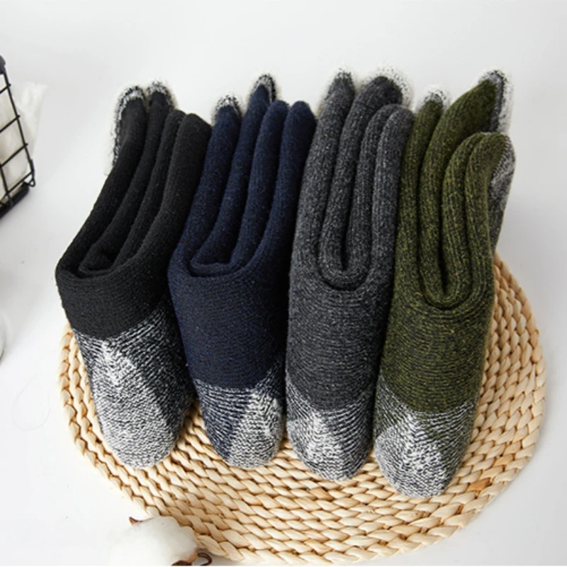 3 paires de chaussettes en laine mérinos Super épaisse pour hommes, chaussettes thermiques d'hiver en cachemire polaire Terry Loop, Tube central de haute qualité