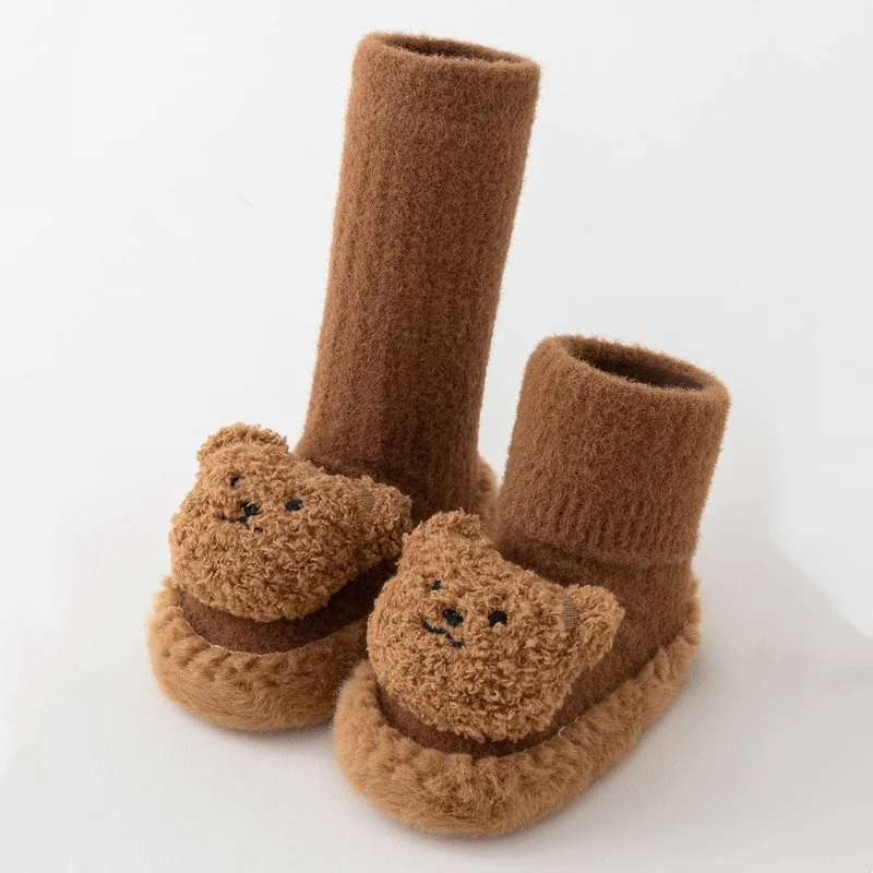 

Infant Baby Girl Boy Socks Anti Slip Shoes Cartoon Bear Toddler First Walker Winter Thick Warm Indoor Baby Floor Socks For Girls