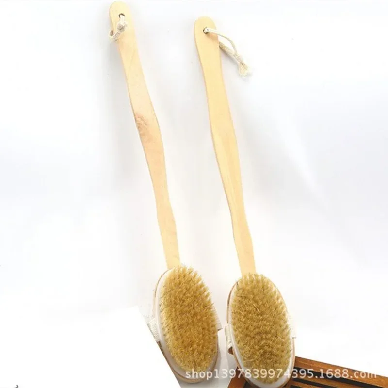 Soft Bath Back Massage Brushes Long Wooden Handle Bristle Brush Wet Dry Skin Body Exfoliating Scrubbers Natural SPA Shower Tools