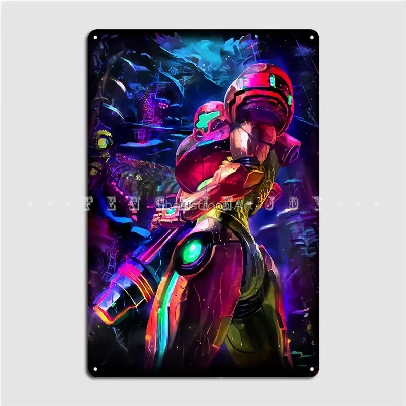 Samus Aran Metroids Metal Sign Cinema Living Room Cave Pub Retro Painting Décor Tin Sign Poster