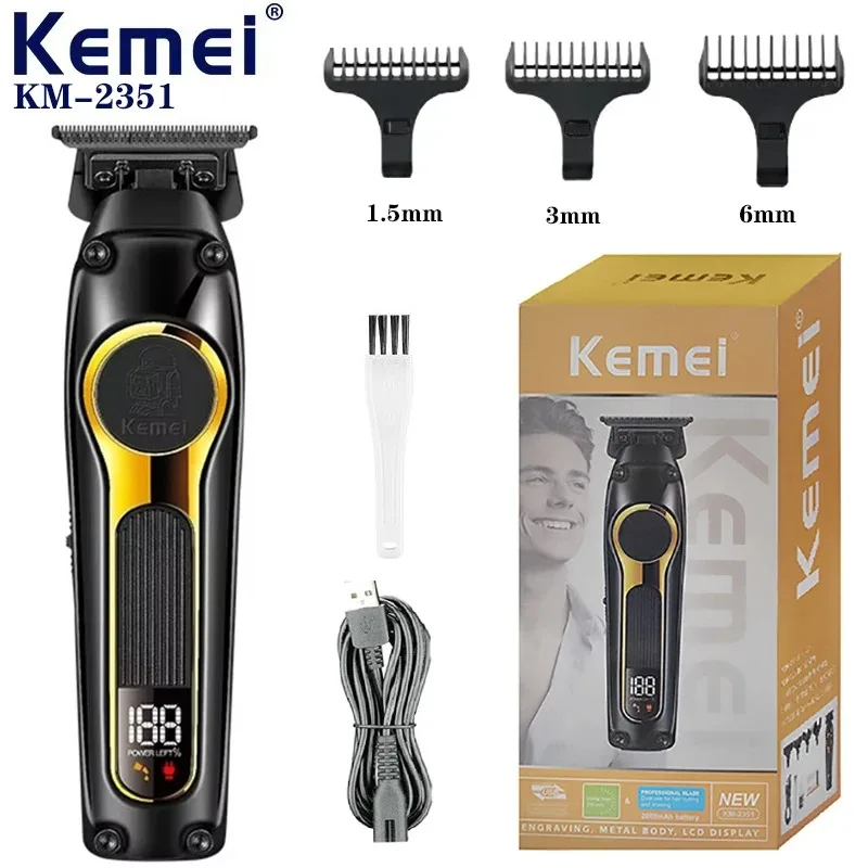 KEMEI KM--2351 USB Rechargeable Hair Clippers DLC Blade Cordless Electric Hair Trimmer Men Barber Hair Cutting Machine for Men