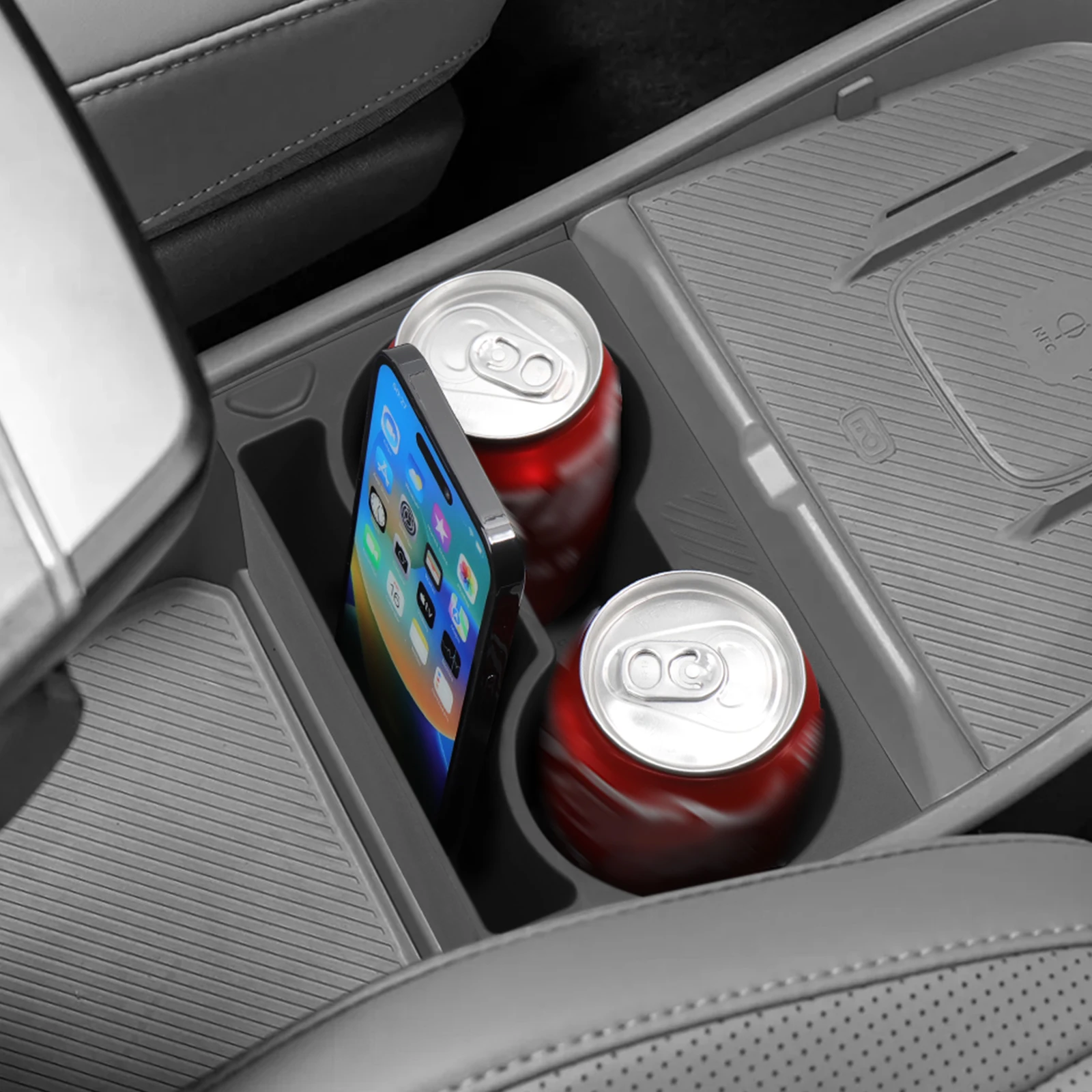 Smabee for Kia EV3 EV4 2024-2026 Center Console Water Cup Holder Shock-Absorbing Storage Tray TPE Car Interior Accessories Black
